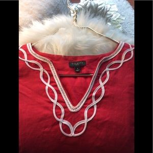 Talbots 100% Red Linen Tunic Soutache Braid, P/S